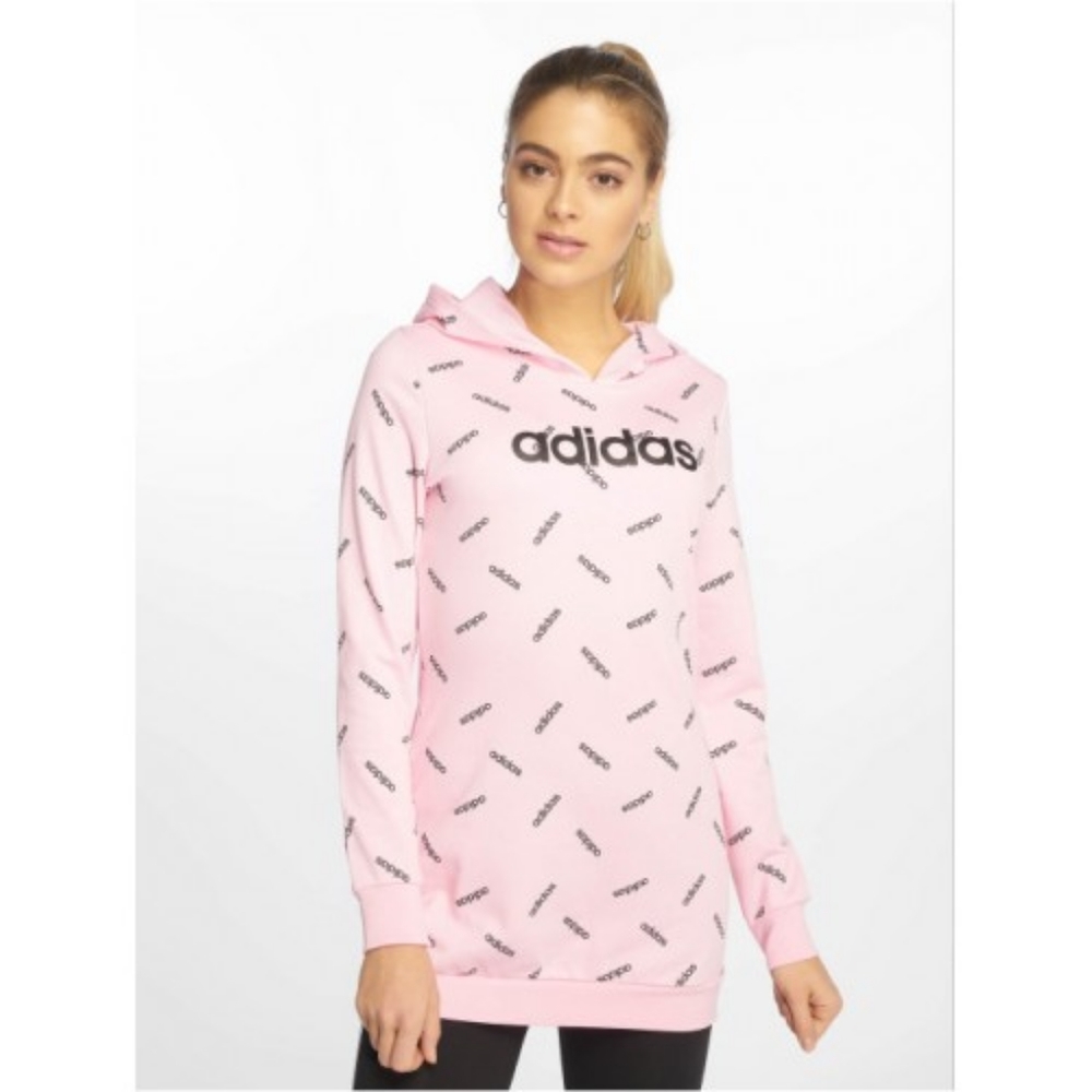 ADIDAS All Over Logo Print Long Pullover Hoodie - Picture 3 of 8